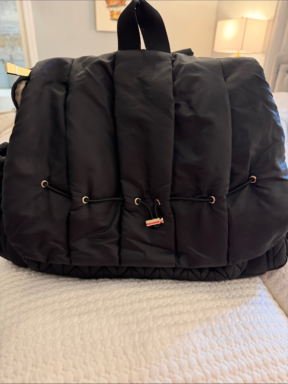 Quilted Black Puffer Backpack